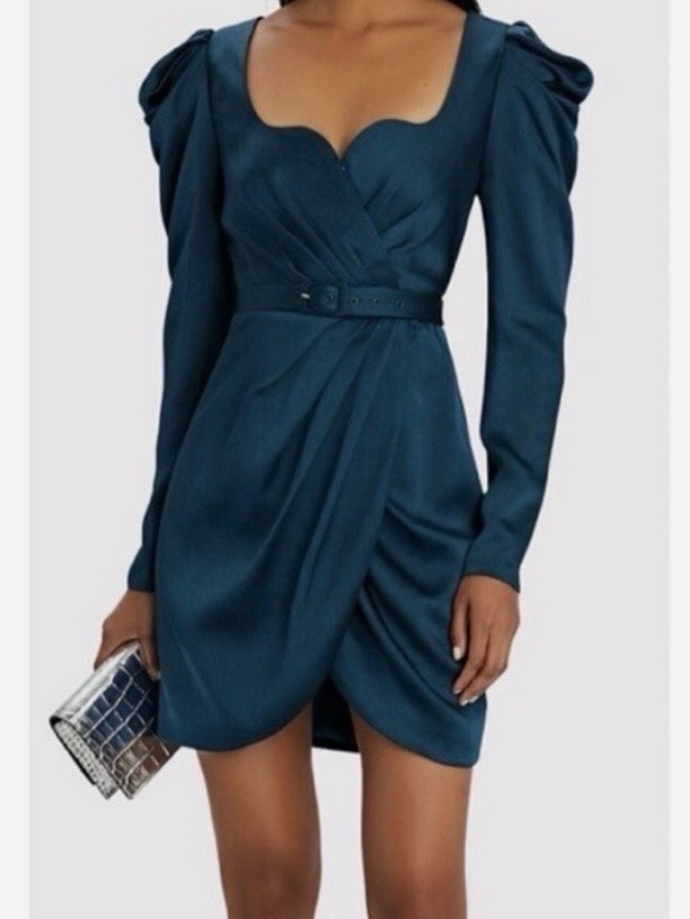 Jonathan Simkhai Teal Long-Sleeve Wrap Mini Dress